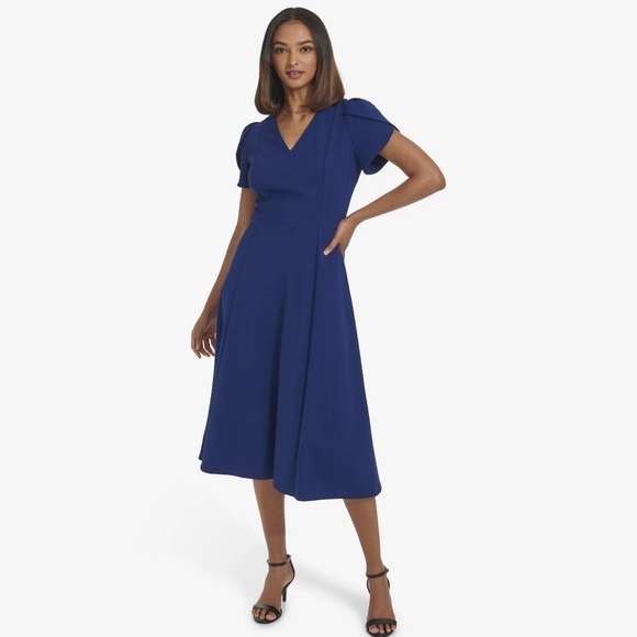 NWT Andrew Marc Elegant Blue Midi Dress - Picture 2 of 11